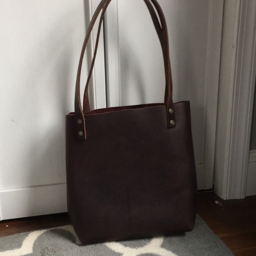 Small Portland leather classic tote in merlot.